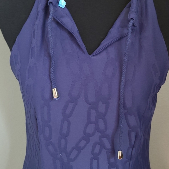 J. McLaughlin Navy Blue Chains Print Sleeveless Knee Dress Medium - Picture 8 of 11